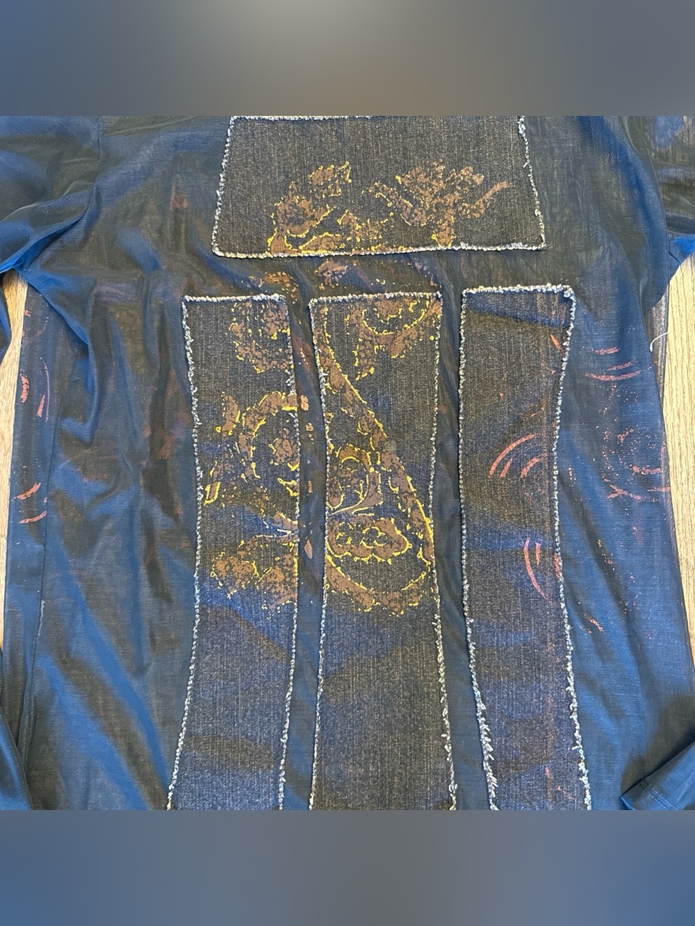 Y2K legatte jeans Italy mesh long sleeve top with gold graphic $350 MSRP - Picture 2 of 5